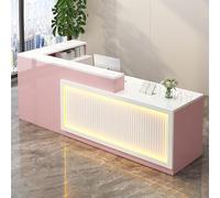 Moderno escritorio de recepción LED con mostrador y bandeja para teclado, gran estación de pago al por menor con cajón con cerradura y armario de almacenamiento para vestíbulo, salón y oficina (I-1