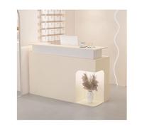 Moderno escritorio de recepción, mostrador abierto para oficina, salón de belleza, atrio, resistente, color blanco crema, lado derecho, muebles de recepción elegantes y funcionales