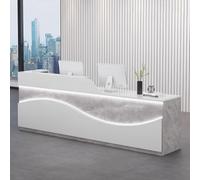 Moderno escritorio de recepción para salones de belleza, mostrador frontal de 1,4 m con almacenamiento e iluminación suave, elegante mesa de recepción de oficina para pequeñas empresas