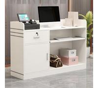 Moderno escritorio de recepción pequeño con cajón con cerradura y armario de puerta para salón, oficina, color blanco (80 cm)