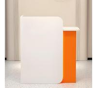 Moderno escritorio de recepción pequeño con luces LED, cajones con cerradura y acabado blanco y naranja, mostrador de madera de 47 pulgadas para pagar