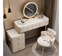 Moderno escritorio de tocador con espejo con luz LED táctil, 3 modos de iluminación de color, cajones de almacenamiento y estación de carga, color gris, ideal para maquillarse en el dormitorio (beige