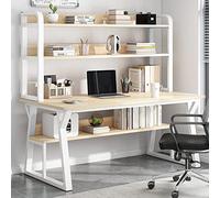 Moderno escritorio para computadora con marco de metal de 39 pulgadas con estantes de almacenamiento y estantería, simple y elegante, estación de escritura para oficina en casa para trabajo y estudio