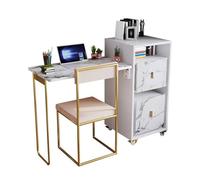 Moderno escritorio plegable para computadora con estantería móvil y silla oculta, mesa de oficina multifuncional con ruedas para dormitorio y estudio (negro)