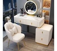 Moderno escritorio Vani con luces ajustables y espejo Lar Juego de mesa de maquillaje con mesa de noche móvil y taburete blanco d h - Ideal para vestidor de mujer