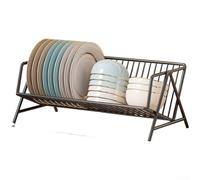 Moderno escurreplatos para encimera de cocina - Escurridor de metal ventilado de gran capacidad con acabado negro/blanco, 38 x 23 x 18 cm, para platos y cuencos (negro)