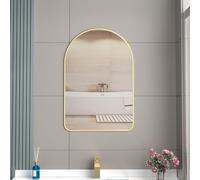 Moderno espejo de baño dorado con estante, espejo de tocador HD de 40 x 50 cm, marco de metal profundo, elegante diseño elíptico para baño, dormitorio, decoración de sala de estar