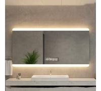 Moderno espejo de baño inteligente montado en la pared con retroiluminación ajustable de tres colores, película antivaho, pantalla inastillable, tiempo y temperatura (70 x 90 cm)