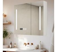 Moderno espejo de baño LED con reloj de control táctil antiempañamiento que ahorra espacio, montado en la pared, diseño funcional
