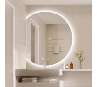 Moderno espejo de baño LED de media luna, inducción humana, izquierda, derecha, corte hacia abajo, 3 colores, regulable, antivaho, elegante y funcional para decoración del hogar