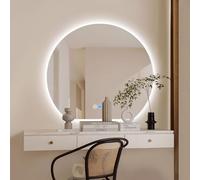 Moderno espejo de baño LED de medio círculo con inducción del cuerpo humano, regulable, 3 colores, antivaho, diseño de corte hacia abajo, elegante y funcional