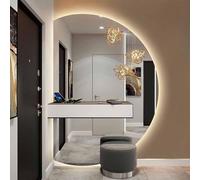 Moderno espejo de baño LED regulable de media luna, espejo de maquillaje de 28 x 43 pulgadas, 3 colores, retroiluminado, sin niebla, elegante y funcional para cualquier baño