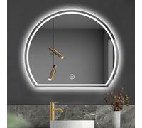 Moderno espejo de baño LED sin marco, diseño semicircular, inteligente, 3 colores, regulable, espejo de maquillaje, reflejo HD, función de memoria, a prueba de explosiones, 3 opciones para colgar