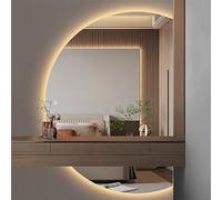 Moderno espejo de baño montado en la pared con LED antiniebla y atenuación, interruptor LightTouch para una iluminación mejorada y un reflejo claro