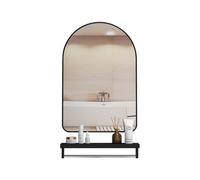 Moderno espejo de baño negro con estante, espejo de pared elíptico HD de 40 x 60 cm para dormitorio y sala de estar, elegante espejo decorativo de tocador con marco profundo