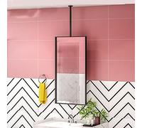 Moderno espejo de pared cuadrado negro - Espejo colgante de maquillaje para dormitorios y aparadores, espejo flotante decorativo con soporte de techo, 50 cm x 70 cm