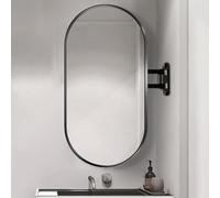 Moderno espejo de pared ovalado de esquina con marco de metal inastillable, brazo articulado ajustable, diseño versátil para colgar en vertical y horizontal, color negro, 60 x 100 cm