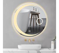 Moderno espejo de tocador redondo LED montado en la pared, sin niebla y lupa, espejo de baño iluminado para entradas y salas de estar, decoración elegante y funcional del hogar