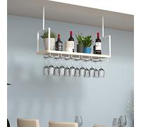 Moderno estante colgante para vino con diseño de valla, decoración del hogar, color blanco, 60 x 30 x 60 pulgadas, soporte de vidrio combinado montado en el techo, evita que se caigan artículos
