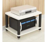 Moderno estante de audio AV y soporte multimedia de video, gabinete de almacenamiento abierto de 2 niveles para reproductor de discos, DVD y CD, elegante estante estéreo para cine en casa y oficina
