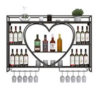 Moderno estante de metal para vino con luz LED y estantes flotantes para licor, montaje en pared, para botellas de licor, copas de vino y más, perfecto para cocina, hogar, bar o cafetería, color negro