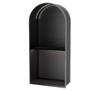 Moderno estante de pared empotrado con luz LED, arco semicircular, nicho de ducha de acero inoxidable para baño, cocina, sala de estar, hotel, color negro (28 x 62 x 15 cm)