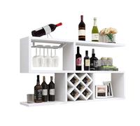 Moderno estante de vino de madera montado en la pared con 3 niveles de almacenamiento de gran capacidad para el hogar, bar y restaurante, color blanco (55.1 x 35.4 x 7.8 pulgadas)