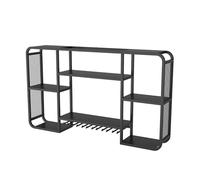 Moderno estante de vino de pared con soporte G de 3 niveles flotantes de metal para cocina, comedor o bar, ahorro de espacio para almacenamiento de licores en color negro (59 x 7.9 x 27)