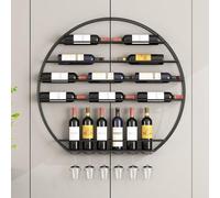 Moderno estante de vino de pared redondo de 4 niveles, elegante almacenamiento de vino negro, organizador de vino montado en la pared, perfecto para decoración del hogar y amantes del vino.