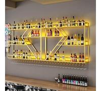 Moderno estante de vino LED - Estante de vino de metal montado en la pared con soporte de vidrio, soporte para botellas de 2/3 niveles para el hogar, bar, cocina, bodega, diseño industrial (negro, luz
