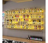 Moderno estante de vino LED, soporte de metal para botellas de pared, soporte de vidrio de 2/3 niveles, estilo industrial para el hogar, bar, cocina, bodega (negro, luz azul, 150 x 86 x 20 cm)