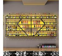 Moderno estante LED para vino, almacenamiento de vino de metal montado en la pared con soporte para vidrio, diseño de 2/3 niveles para el hogar, bar, cocina o bodega (negro con luz azul, 150 x 86 x 20