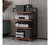 Moderno estante multimedia con ruedas, soporte de esquina para juegos y DVD, para equipos de audio y video, torre estéreo para consolas de juegos y enrutador WiFi (negro, 50 x 40 x)