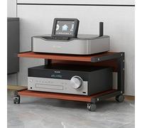 Moderno estante para AV o de 2 niveles con ruedas, soporte e Ma de acero y gabinete Ste, estante pequeño móvil para TV, hogar, oficina y teatro, marrón, 50 x 40 x 30 cm