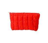 Moderno estuche de cosméticos acolchado multiusos portátil para cosméticos, esenciales, superficies texturizadas, resistente, de poliuretano, impermeable, bolsa de almacenamiento de maquillaje, Red