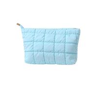 Moderno estuche de cosméticos acolchado multiusos portátil para cosméticos, esenciales, superficies texturizadas, resistentes, de poliuretano, bolsas de maquillaje, azul celeste, Talla única