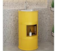 Moderno fregadero de baño de cerámica independiente con pedestal, diseño elegante que ahorra espacio para unidades de tocador, elegante solución de gabinete de lavabo de pie