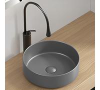 Moderno fregadero esquinero de cerámica gris - Lavabo redondo para encimera para baños pequeños, fregadero Art Deco, perfecto para tocador de lavabo (31 x 31 x 12 cm)