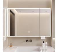 Moderno gabinete inteligente de aluminio con LED para medicina con espejo antivaho, organizador de tocador montado en la pared con interruptor táctil y almacenamiento, perfecto para maquillaje de baño