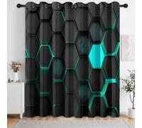Moderno Geométrico Panal De Abejas Cortinas Opacas Ojales Cortinas Cortina Anti Luz Opacas Cortinas Aislantes Termicas, para Salon Dormitorio, 2 Piezas, 140 x 245 cm, Negro