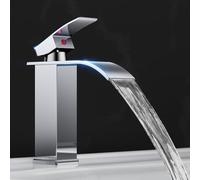 Moderno Grifo Cascada Lavabo,Mezclador Lavabo de Baño de Latón,Monomando,Ajustable de Agua Caliente y Frío, Cromado (Tubos 60cm Incluidos)