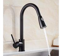 Moderno grifo de cocina LED con un solo mango y rociador extraíble, color negro, acabado giratorio de 360 grados, color beige con punto (negro)