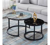 Moderno juego de 2 mesas auxiliares apilables redondas de vidrio y metal para sala de estar y dormitorio, elegantes mesas centrales pequeñas (estilo 8)