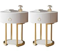 Moderno juego de 2 mesitas de noche redondas, glamurosas mesas auxiliares con cajón, diseño clásico de metal, muebles de dormitorio elegantes, mesas de noche versátiles para una decoración elegante