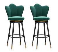 Moderno juego de 2 taburetes de bar de terciopelo de 25.6 pulgadas, sillas giratorias acolchadas con respaldo alto, elegantes, color verde, para cocina, comedor, patio