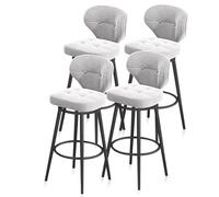 Moderno juego de 4 taburetes giratorios de terciopelo, sillas de bar de respaldo alto para cocina y hogar con base negra, sillas tapizadas blancas, asientos elegantes y cómodos