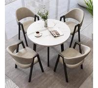 Moderno juego de 5 piezas de mesa y sillas redondas de color gris claro para oficina, recepción, conferencias y comedor, elegante colección de pieles