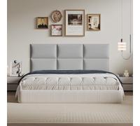 Moderno juego de 9 paneles tapizado en lino gris claro, 24 x 12 pulgadas, acolchado suave para camas Queen, tela de lino fácil de limpiar