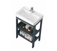 Moderno juego de baño independiente de 24 pulgadas con fregadero individual, lazos de pie para hogares contemporáneos, diseño de ahorro de espacio, fácil montaje