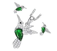 Moderno juego de collar y aretes inspirados en aviar con detalles de cristal, diseño de aleación ligera para mujer, elegante juego de joyas de pájaros para todos los días, talla única, como se